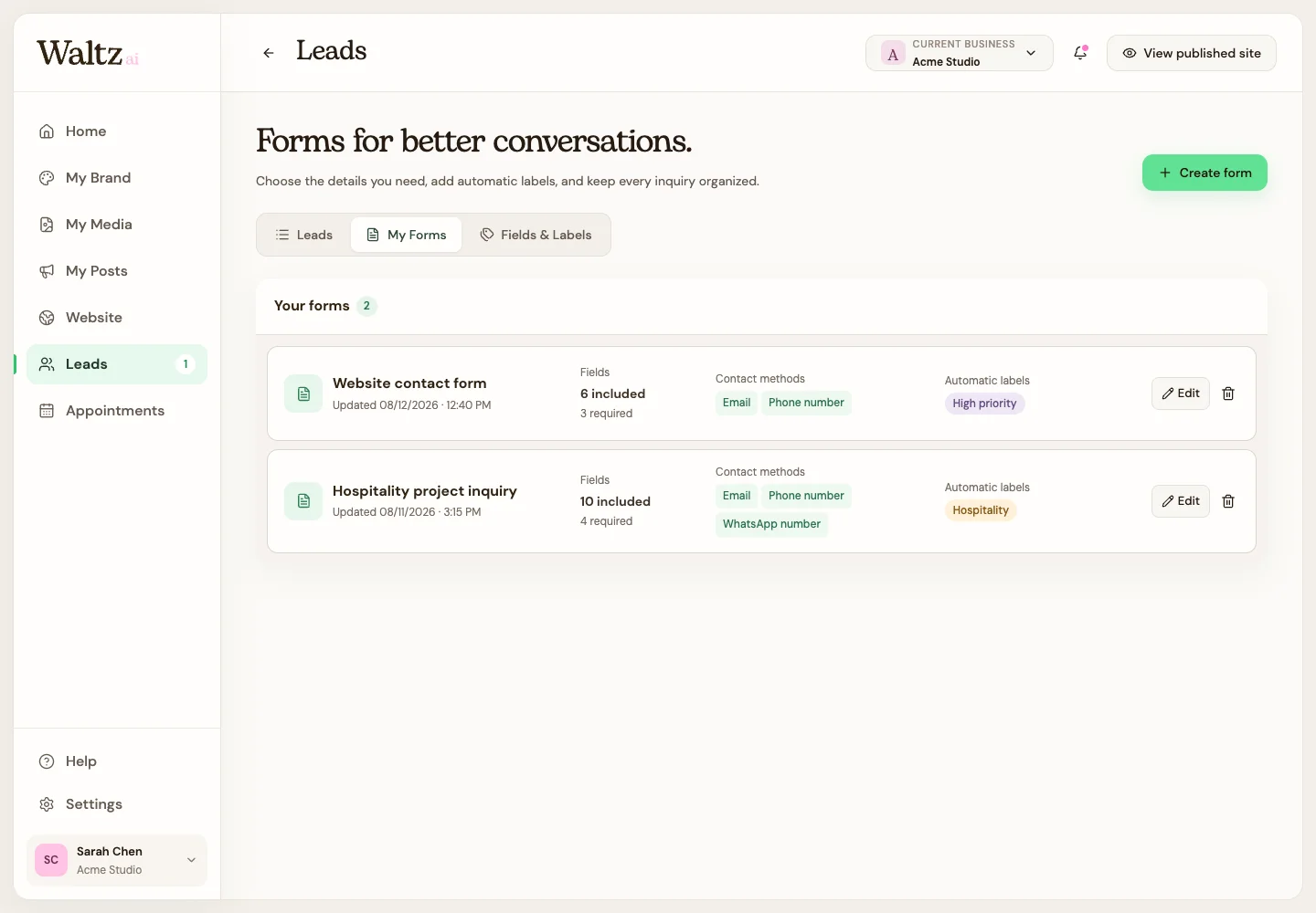 Your forms live in the My Forms library.