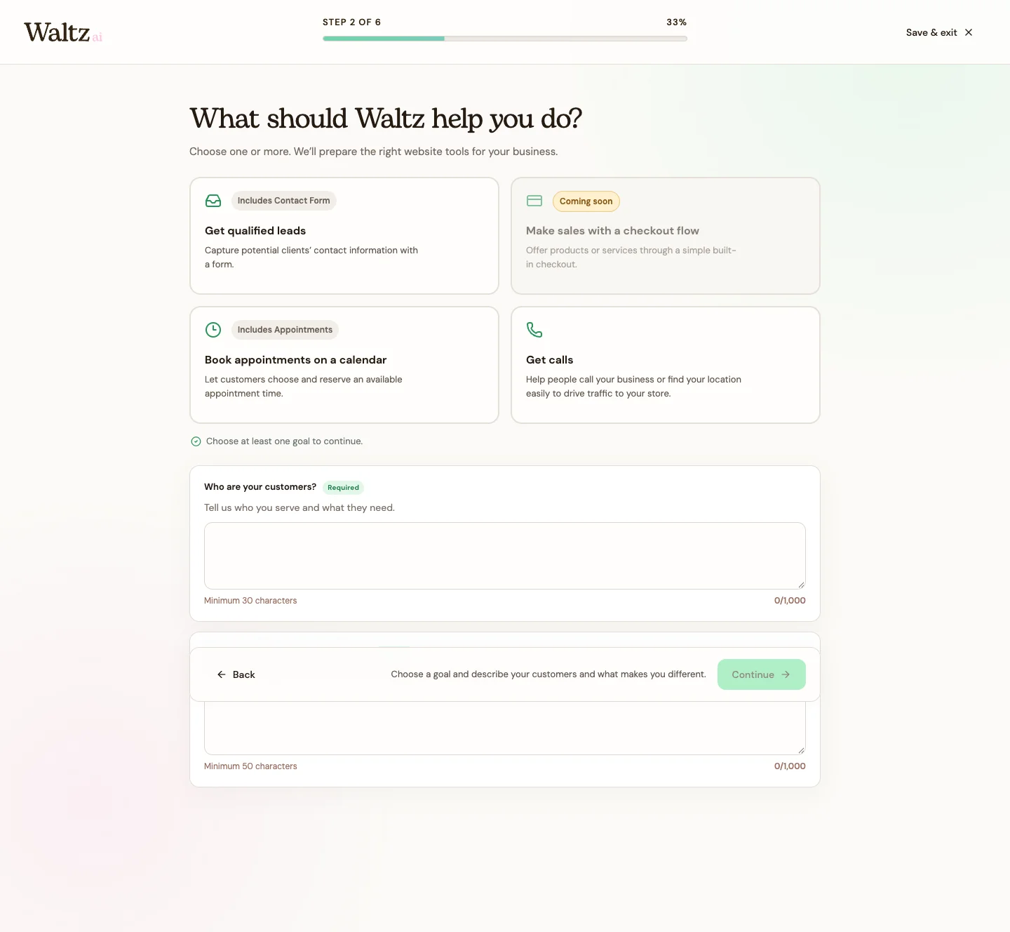 Step 5: choose your goals and describe your customers.