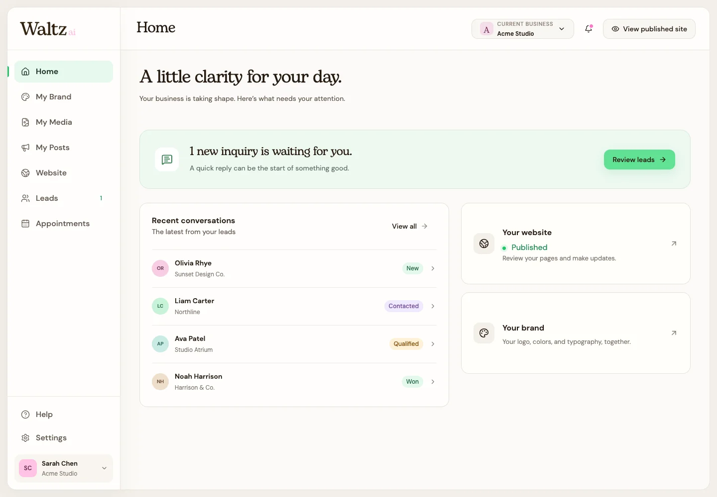 The sidebar gives you a direct route to each workspace.