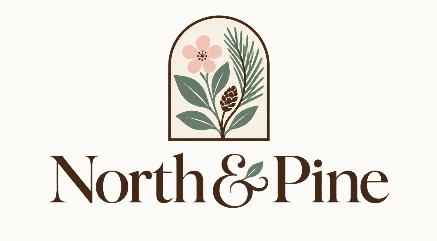 North and Pine botanical symbol and wordmark proposal